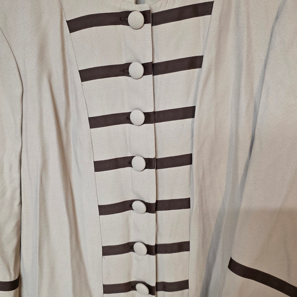 Vintage J.R.T. Newport News Beige Military Duster Coat Stripe Mandarin Collar 12 - Picture 4 of 10